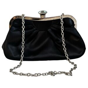 Women’s Black Satin & Silver Clutch/ Purse with Faux Diamond